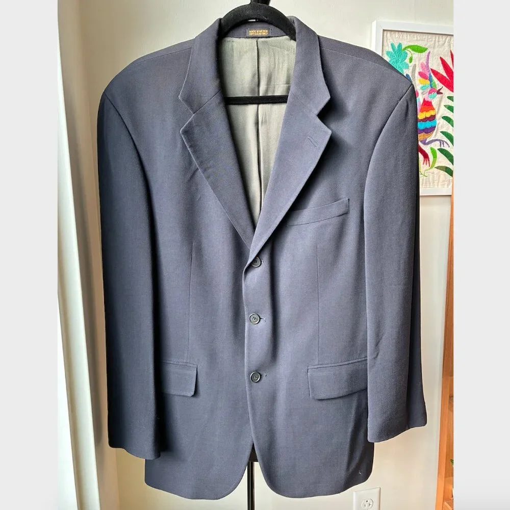Oscar de la Renta Vintage Navy Wool Athletic Fit Blazer - Size 42R